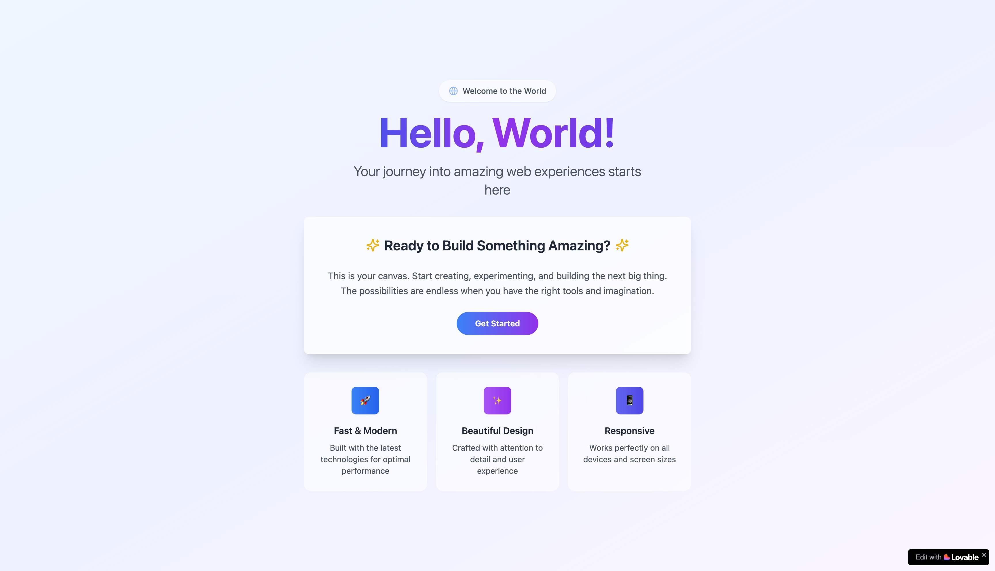 Hello world published app on Lovable