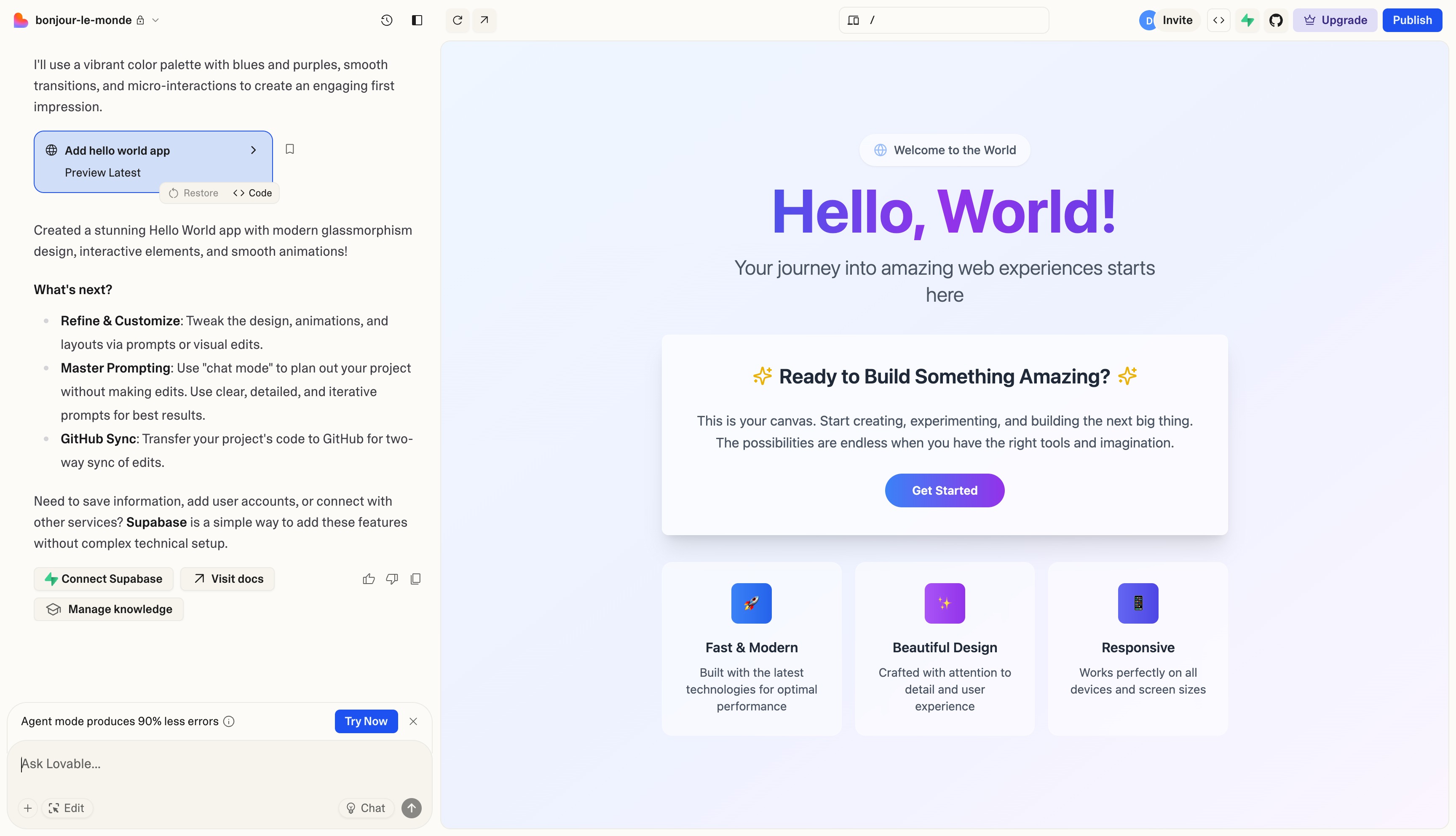 Hello world app made with Lovable