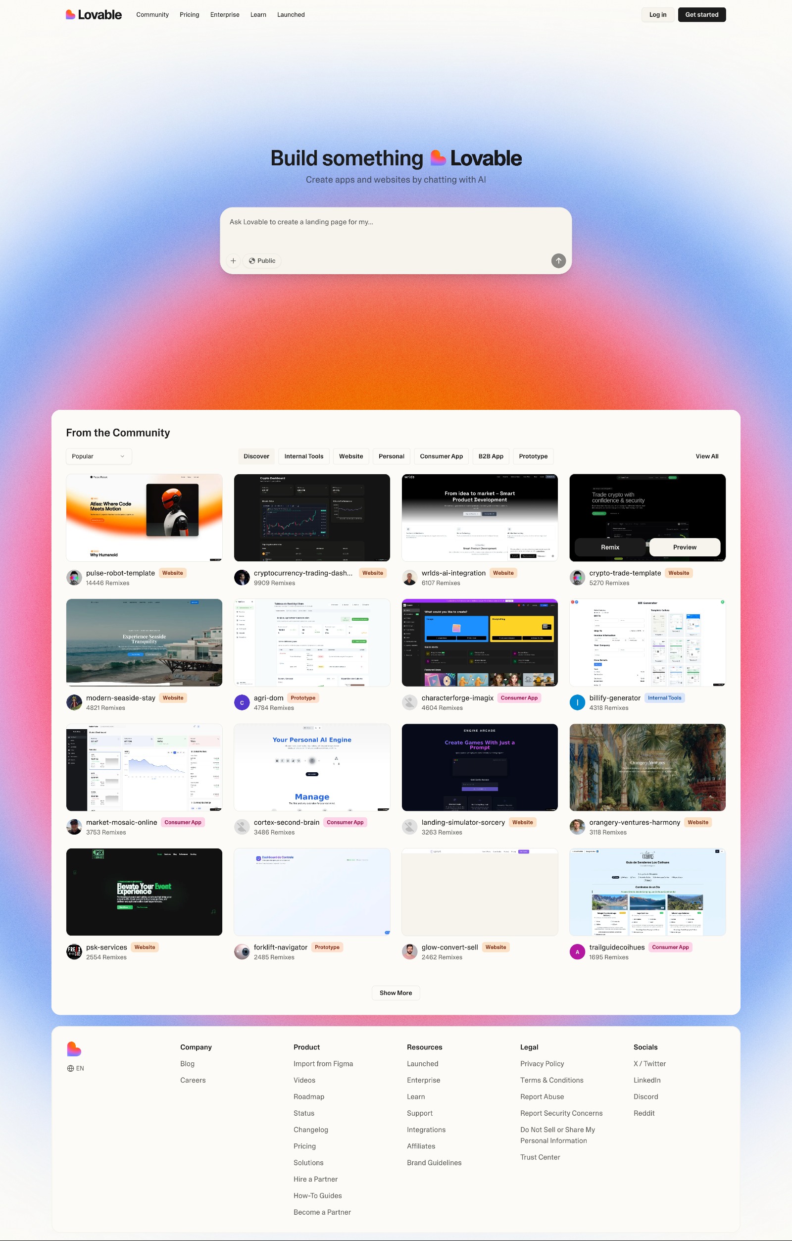 The lovable.dev homepage